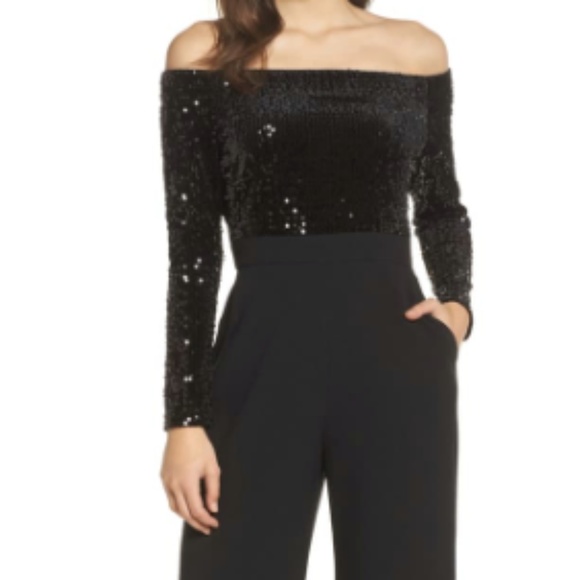 off the shoulder wide leg jumpsuit eliza j